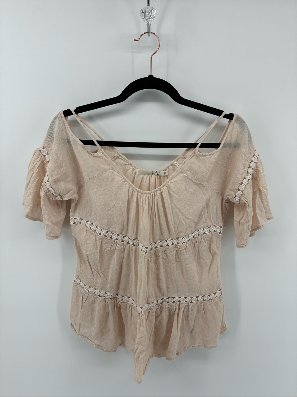 Boho Cream Off-Shoulder Lace Trim Women's Top
